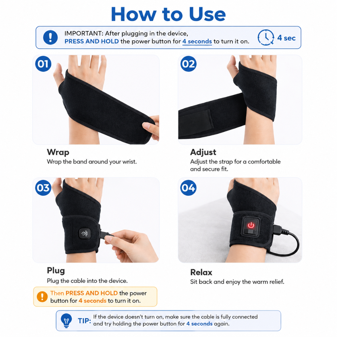 Heated Wrist Wrap with Vibration Therapy (wired) Works while connected